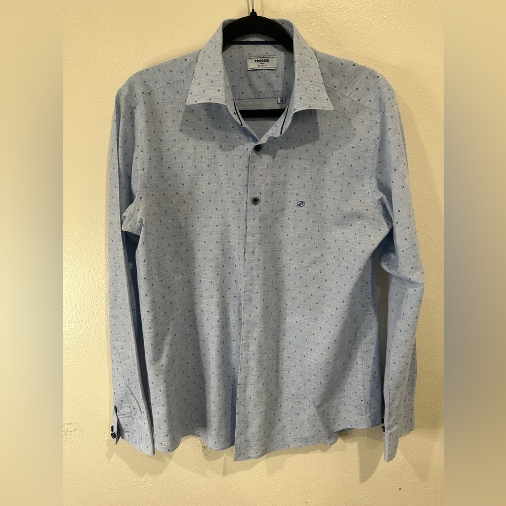 Men Renoma Paris Mens Blue Long Sleeve Shirt Size L (KR105)